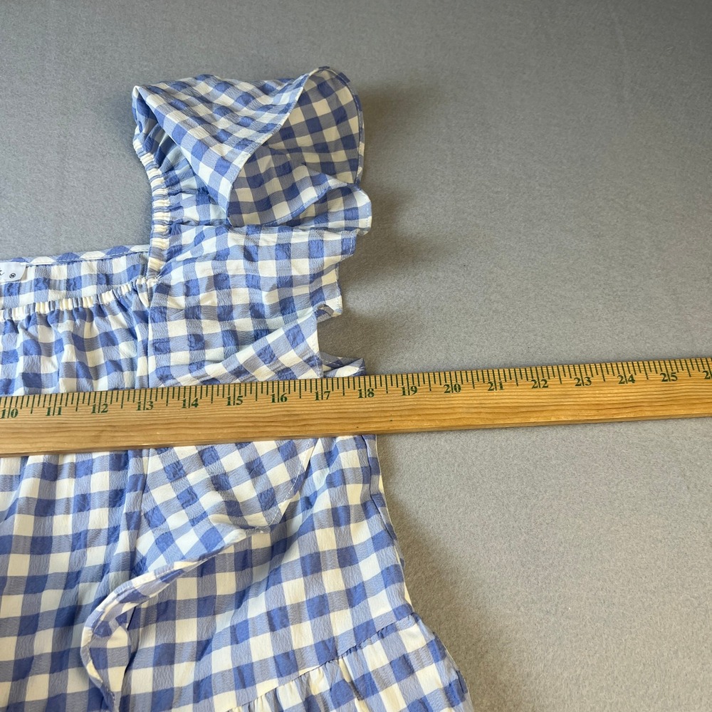 Gingham Tiered Midi Dress Womens Medium Blue White Ruffle Summer Cottagecore - Picture 7 of 10